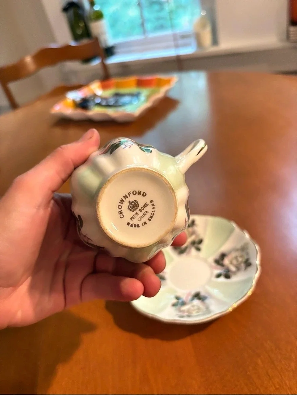 Grosvenor Floral Teacup and Saucer Cream & Green